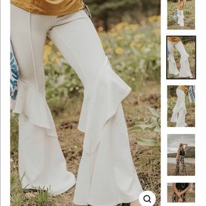 L&B stretchy wide leg pant with ruffles